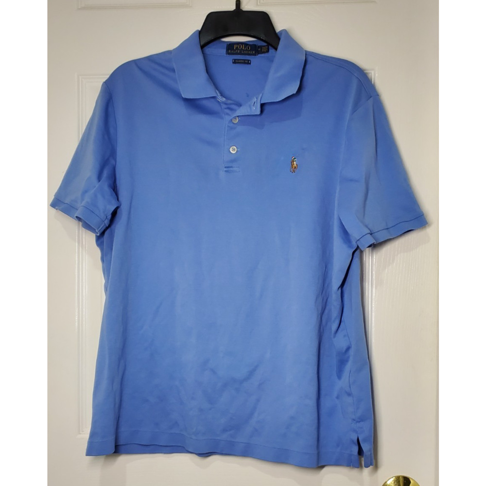 Polo Ralph Lauren Mens Medium Blue Classic Fit Polo Shirt Pony Logo Short Sleeve